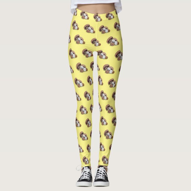 Legging Ilustração de desenho animado de cogumelo (Frente)