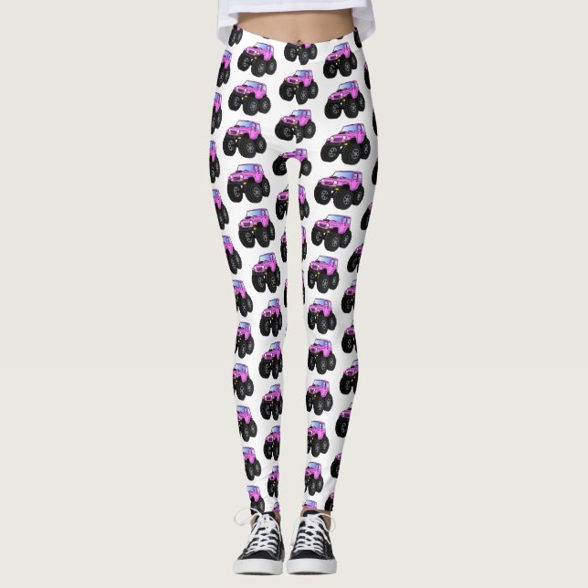 Legging Ilustração de desenho animado de monstro rosa (Frente)
