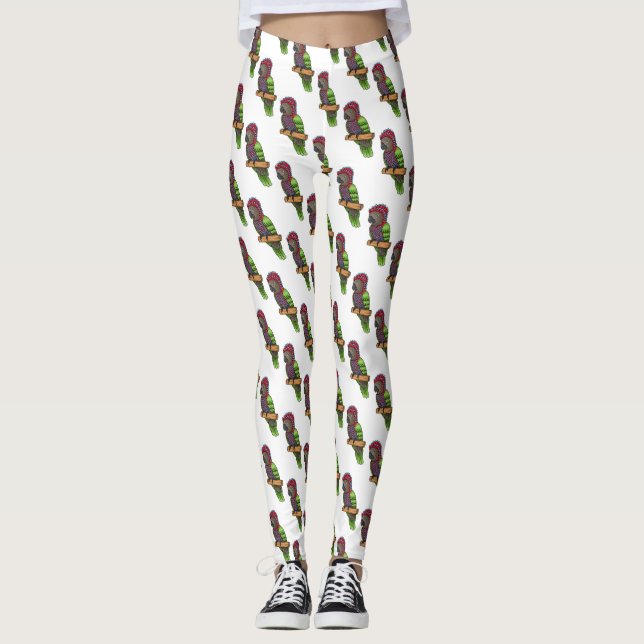 Legging Ilustração de desenho animado de pássaros-papagaio (Frente)
