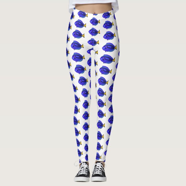 Legging Ilustração de desenho animado de peixe marrom azul (Frente)