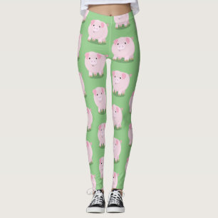 Legging Ilustração de desenho animado de porco com barri