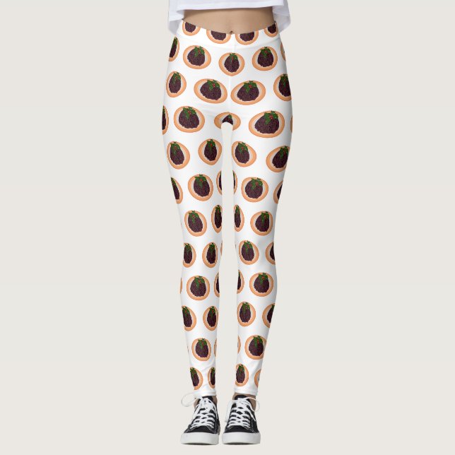 Legging ilustração de desenho animado de pudim de Natal  (Frente)