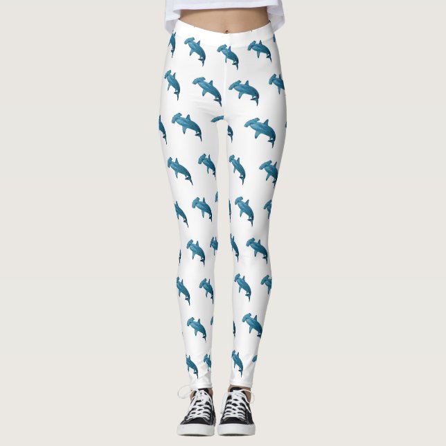 Legging Ilustração de desenho animado de tubarão-martelo (Frente)