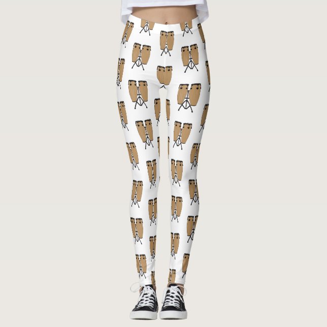 Legging Ilustração de desenho animado do tambor de bongo (Frente)