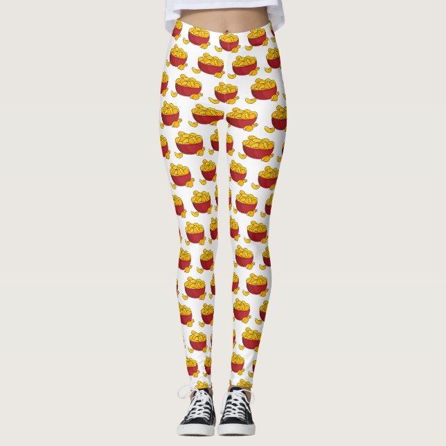 Legging Ilustração de desenho animado em chip de batata (Frente)