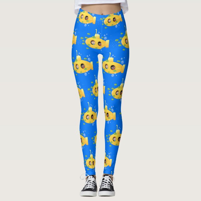 Legging Ilustração de desenho animado submarino amarelo (Frente)