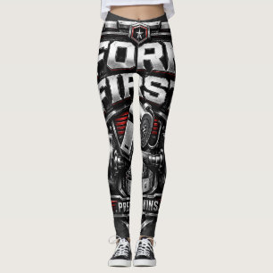 Legging Ilustração de Emblema de Academia Metálico Form Fi