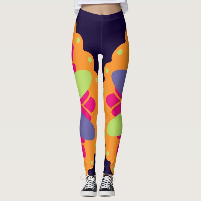 Legging ilustração de formas florais laranja (Frente)