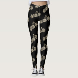 Legging Ilustração de motocicleta vintage dourada em preto