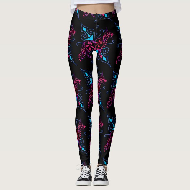 Legging Ilustração de pastores alemães florais legais (Frente)