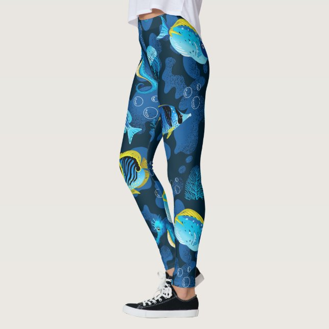 Legging Ilustração de Peixe Amarelo Azul Tropical (Esquerda)