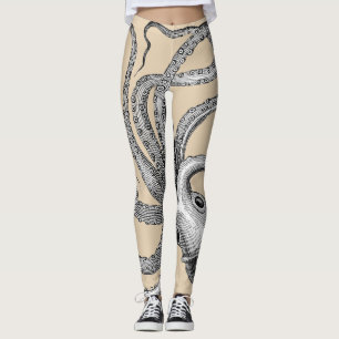 Legging Ilustração de polvo desenho científico vintage