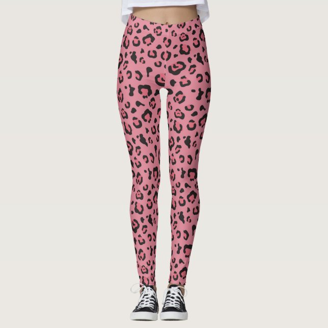 Legging Ilustração do animal do rosa do leopardo (Frente)