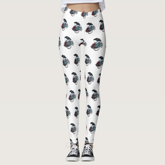 Legging Ilustração do desenho do rickshaw Ciclo (Frente)