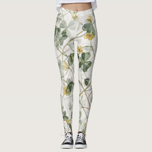 Legging Ilustração Dourada Botânica Elegante Vintage (Frente)