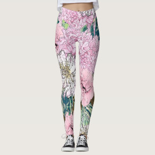 Legging Ilustração Floral Branco e Rosa Brilhante