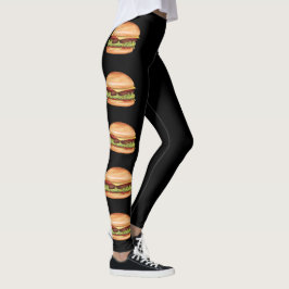 Legging Ilustrações de Hambúrguer Fast Food em Preto