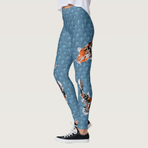 Legging Ilustrações de Peixes Koi em Ondas Azuis Pattera