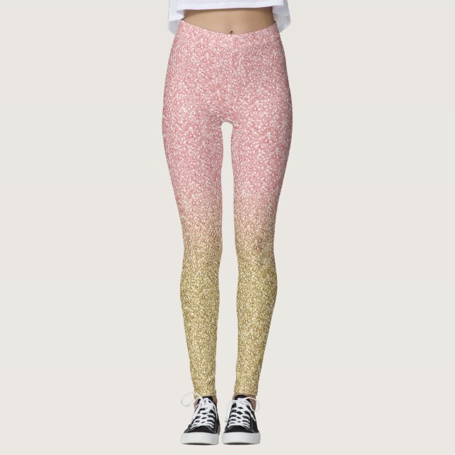 Legging Imagem de cintiladores Dourados e de Rosa Dourado  (Frente)