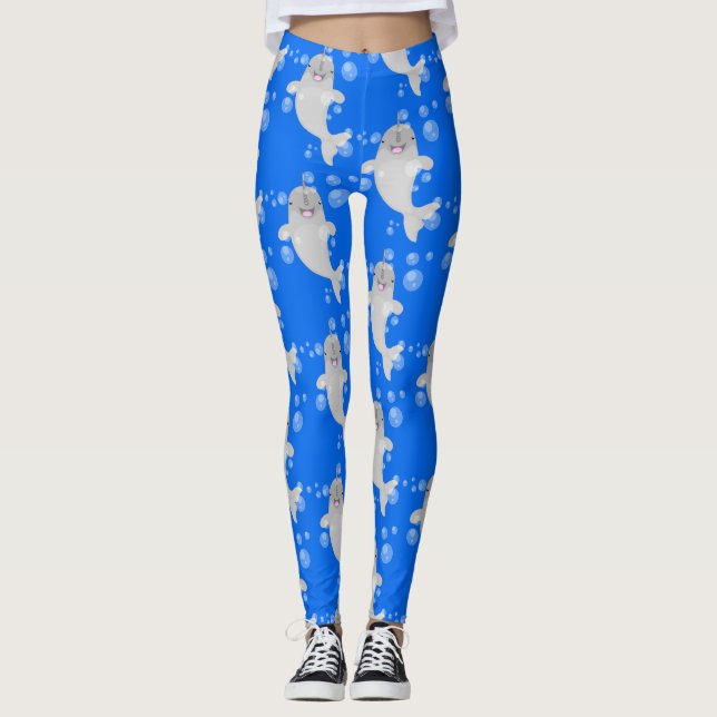 Legging Imagem de desenho animado de bolhas de narvais fel (Frente)