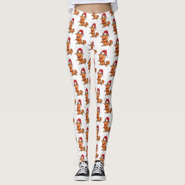 Legging Imagem de desenho animado de camarão de Natal feli (Frente)