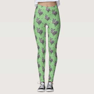 Legging Imagem engraçada de desenho animado de porco-branc