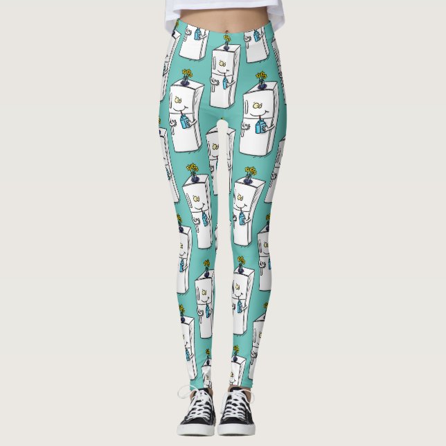 Legging Imagem engraçada do desenho do frigorífico (Frente)
