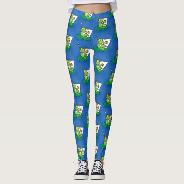 Legging Imagem engraçada e engraçada do desenho do sapo ve (Frente)