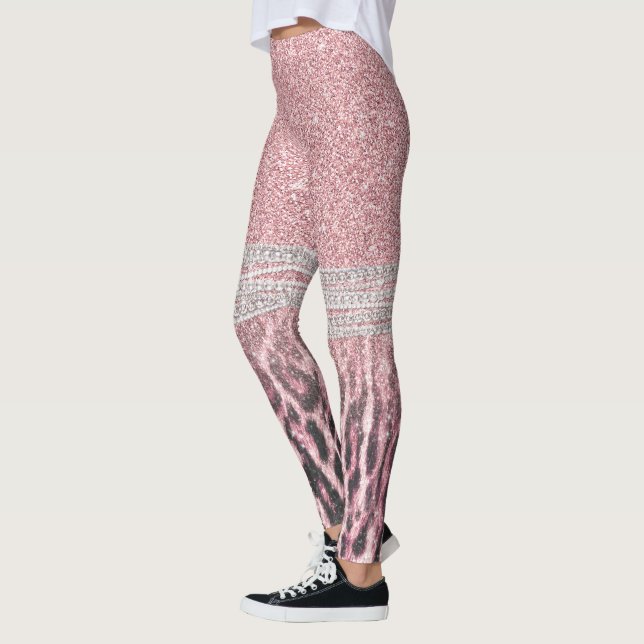 Legging Imagem Luminosa Cinzenta Cor-de-Rosa com Leopardo  (Esquerda)