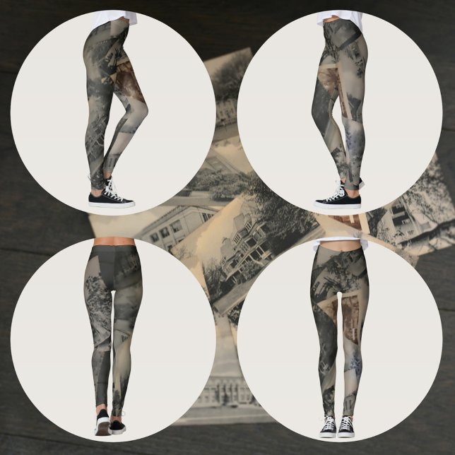 Legging Imagem Monocromática Sépia Vintage de Cartão Posta (Criador carregado)