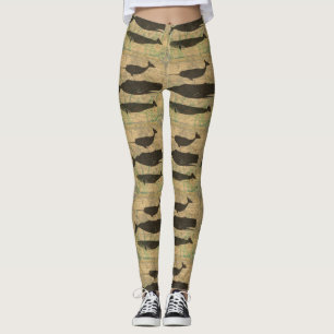 Legging Imagem Náutica de Trabalho de arte de Baleia Vint