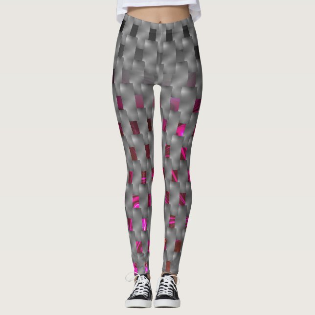 Legging Imagem perfurada em placas de cinza ou formas reta (Frente)