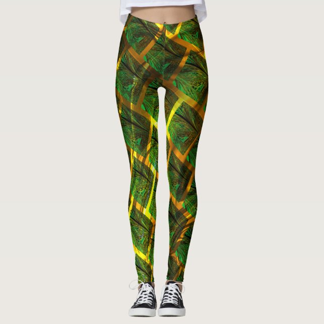 Legging Imagens verdes e quadrada com amarelo na sua volta (Frente)