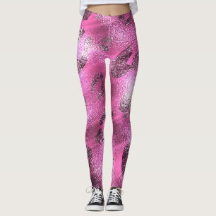 Legging Imitação de Brilho em Folha de Prata e Estampa de