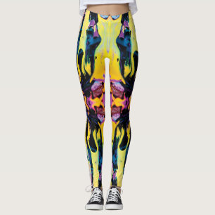 Legging Implosão Interestelar Roxo Amarelo Abstrato