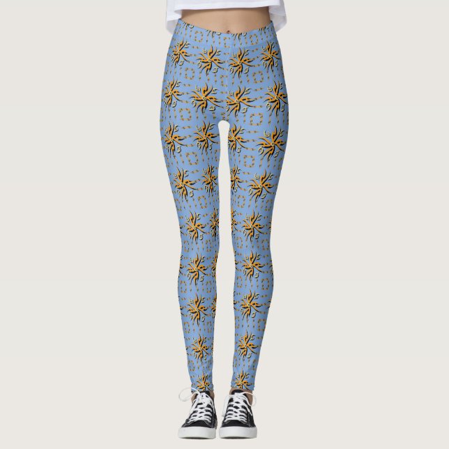 Legging Impressão 3 tribal azul e laranja (Frente)