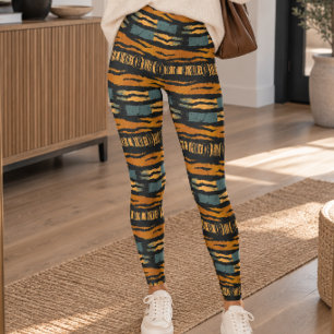 Legging Impressão Abstrata de Tigre Retro