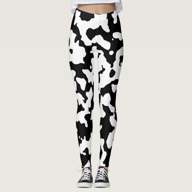 Legging Impressão Abstrato de Vaca Preto Branco (Frente)