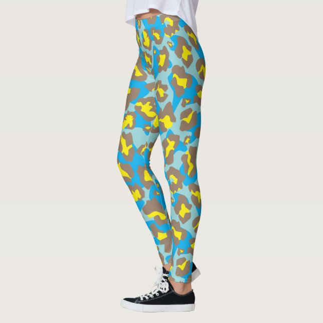 Legging Impressão animal azul e amarela-leopardo (Esquerda)