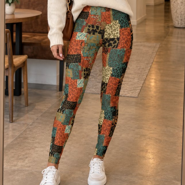 Legging Impressão Animal de Patchwork Retrô (Criador carregado)