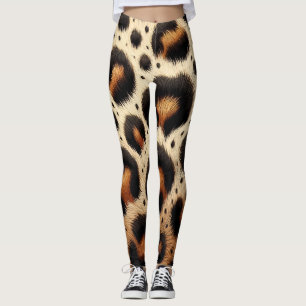 Legging Impressão Animal de Pele de Leopardo Bege & Preto 
