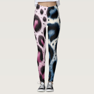 Legging Impressão Animal de Pele de Leopardo Rosa e Azul c