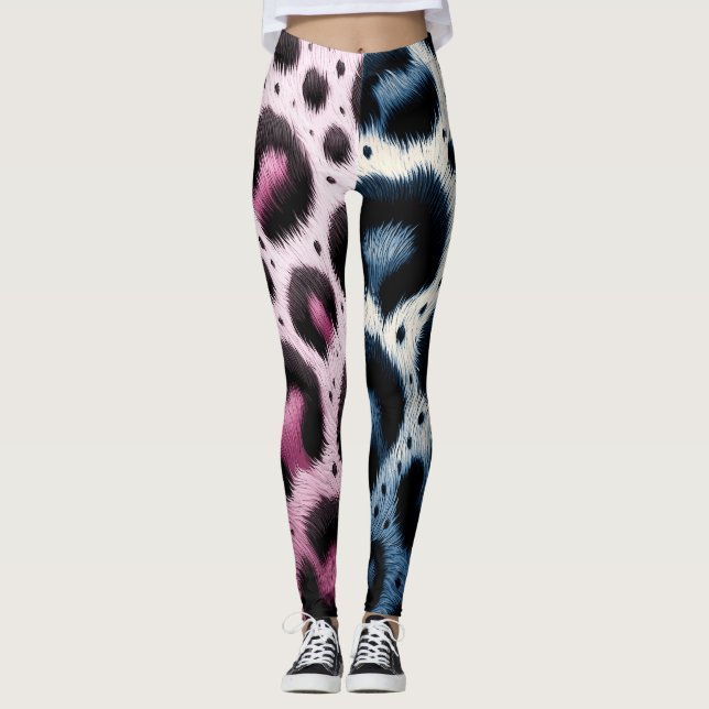 Legging Impressão Animal de Pele de Leopardo Rosa e Azul c (Frente)