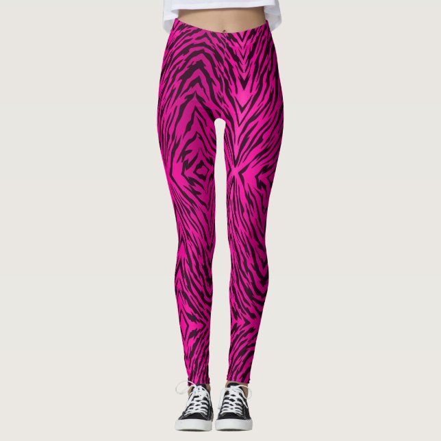 Legging Impressão animal do tigre tribal do rosa quente (Frente)