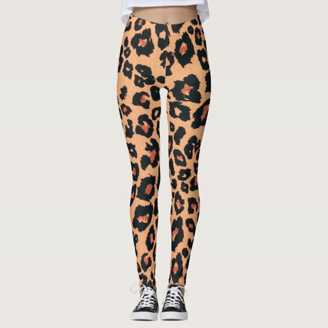 Legging Impressão Animal Laranja Vermelho Castanho Negro L (Frente)