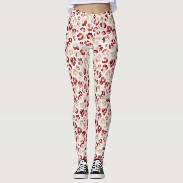Legging Impressão Animal Leopardo Creme Vermelho (Frente)