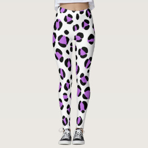 Legging Impressão Animal Púrpura-Branca-Leopardo-Branco
