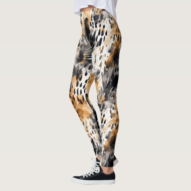 Legging Impressão Animal Selvagem de Creme Negro Leopardo (Esquerda)