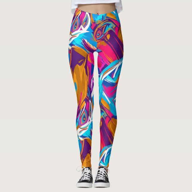 Legging Impressão Artística Moderna Colorida para Moda  (Frente)