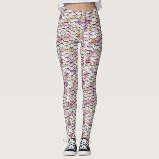 Legging Impressão branco cor-de-rosa da escala da sereia
